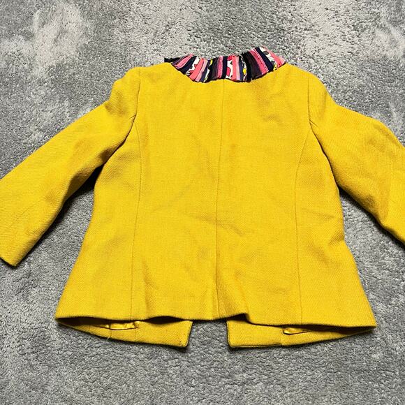 Boden Blazer Womens 12 Yellow Wool Blend Ribbon Accent Jacket blazer 3/4 sleeve - Picture 3 of 11